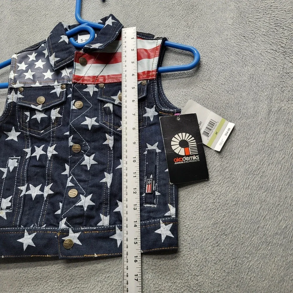 Akademiks Boys Vest‎ 4T Indigo Denim AKOMKS Patriotic Embroidery Y2K NWT